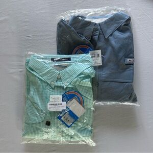 Columbia PFG Fishing Shirt Bundle XL Blue Green Check Vented NWT 2 Pack